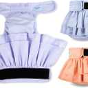 Leekalos Reusable Female Dog Diapers - Easy to Put On, High Absorbent, Washable (Purple, Gray, Pink, Large - Pack of 3)