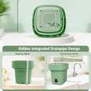 Portable Washing Machine, Foldable Personal Washer w/Integrated Drain Pipe and Spin Basket for Light Clothes, 3 Cleaning Modes, Blue Light Collapsible Laundry for Travel, RV, Baby Clothes, Green
