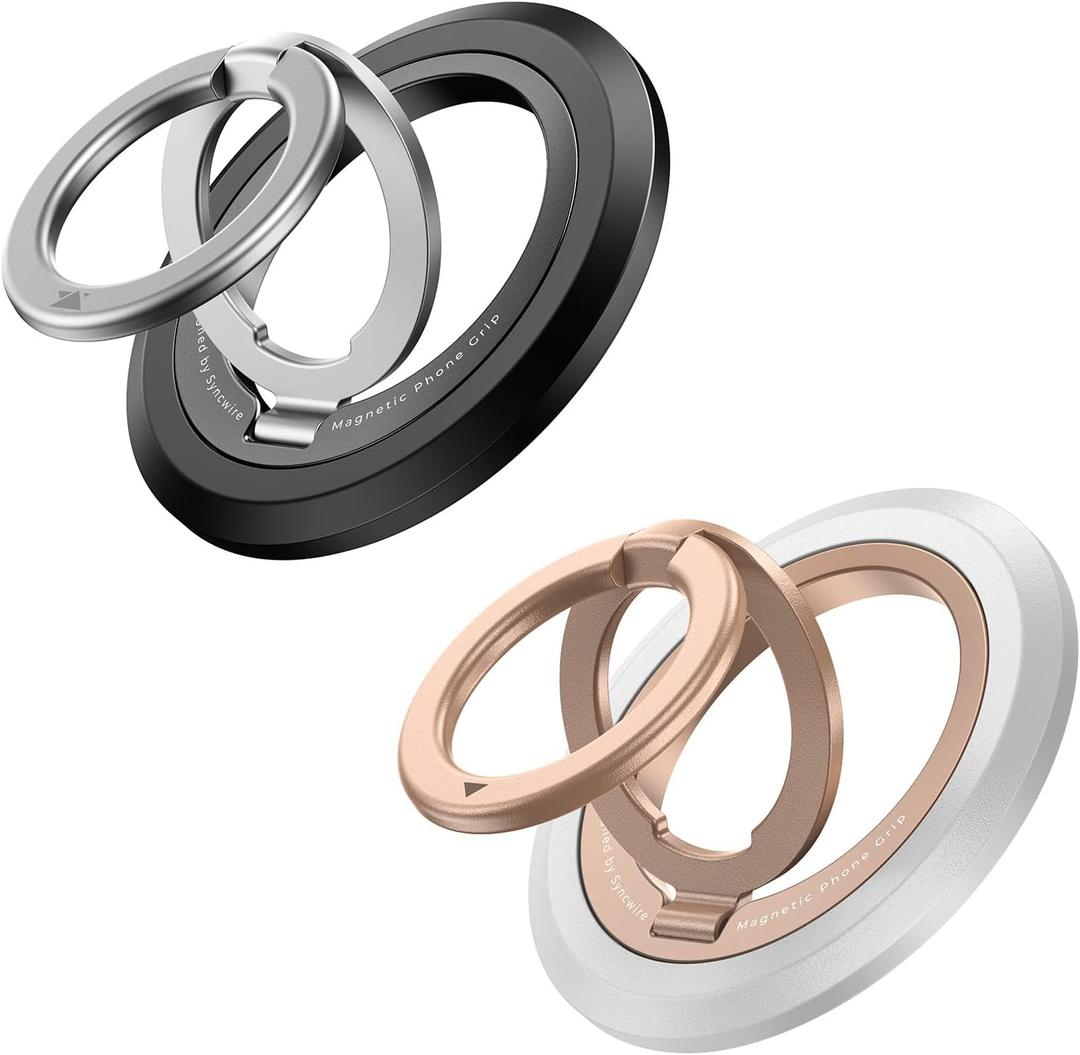 SYNCWIRE Magnetic Phone Ring Holder for MagSafe [2 Pack], 360 Rotation Dual Sided Magnet Grip Cell Phone Ring Stand Finger Kickstand Compatible with iPhone 17 16 15 14 13 12 Pro Max fits MagSafe