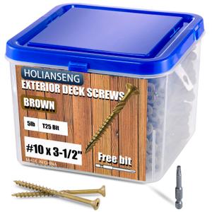 Deck Screws 3-1/2 Inch, #10 x 3-1/2, 5lb, 285Pcs Rust Resistant, Brown Epoxy Coated, Outdoor Screws, Torx/Star Drive, T25 Bit