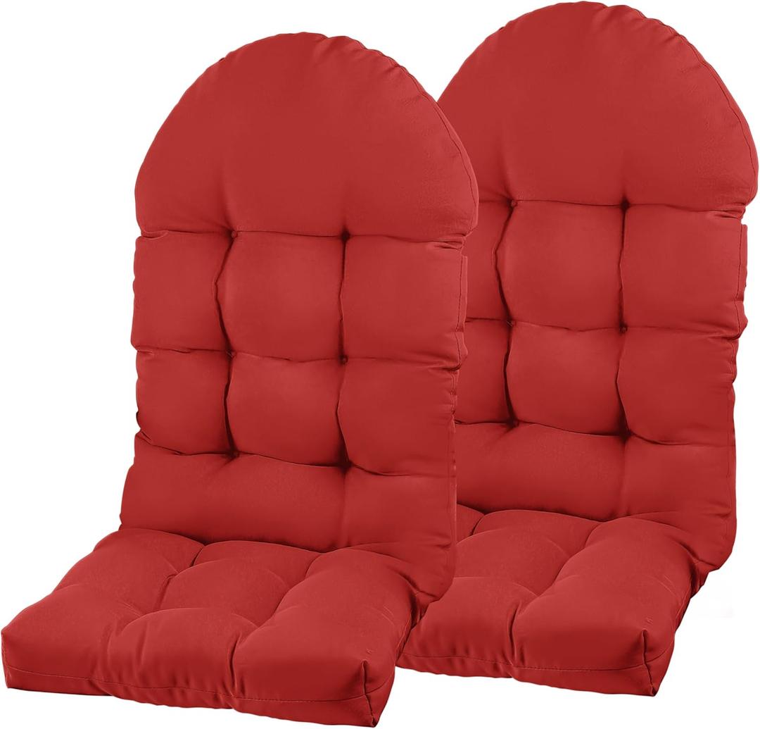Adirondack Chair Cushion, Rocking Chair Cushion 44x19.4x4 inch, High Back Patio Cushions of Upper and Lower with Ties, Sunscreen and Fade-Resistant (Red, 2 pcs)