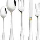 Silverware Set Limited Edition  30 Piece Family Dinnerware Set  Flatware Set for 6  Silver Tableware Set w/Gold Accents  Spoons, Knives, Teaspoons, Forks, Salad Forks