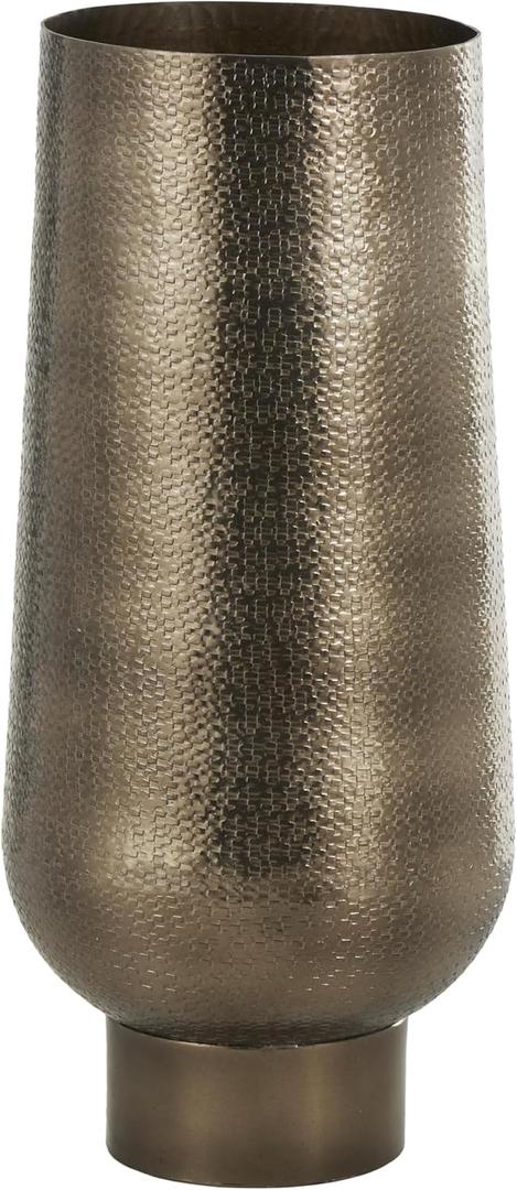 Deco 79 Aluminum Metal Geometric Decorative Vase Textured Wide Floor Centerpiece Vase with Elevated Base, Flower Vase for Home Decoration 11" x 10" x 24", Brass