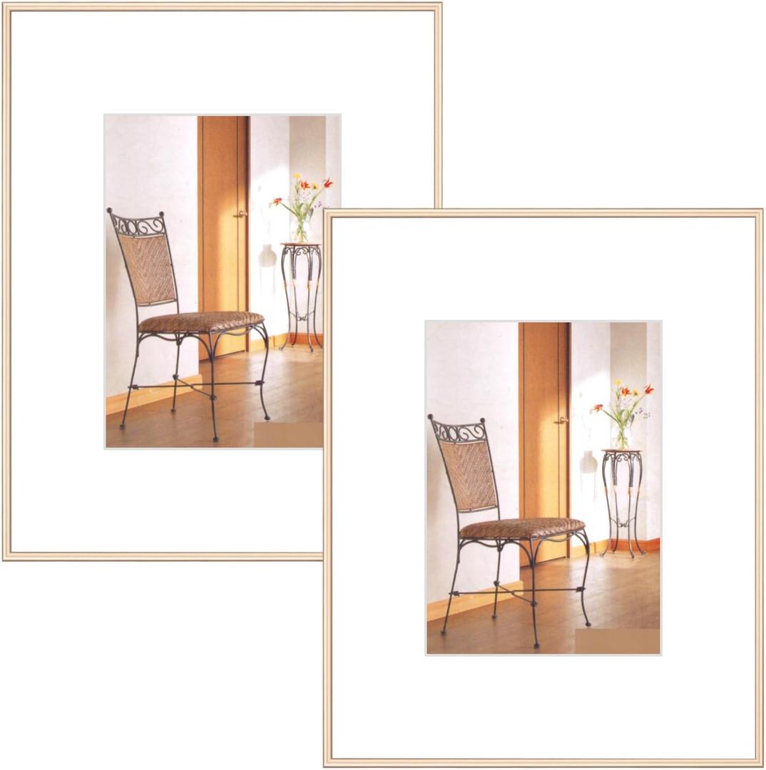 8.5x11 Picture Frame Set of 2, Brass Metal Photo Frames with HD Glass, Fits 5x7 with Mat or 8.5x11 without Mat, Wall Hanging and Table Display, 2 Pack