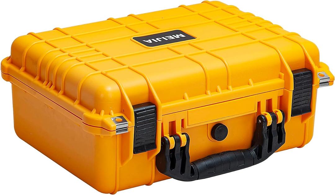 MEIJIA Portable All Weather Waterproof Camera Case With Foam,Fit Use of Drones,Camera,Equipments,Pistols,15.98x12.99x6.85inches (Yellow)