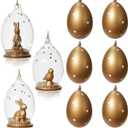 DN DECONATION 9Pcs Easter Hanging Ornaments Set, Gold Speckled Plastic Eggs & Glass Dome with Bunny Bird, Jute Hanging Rope for Tree Home Table Decor, Luxury Spring Gift & Party Decorations