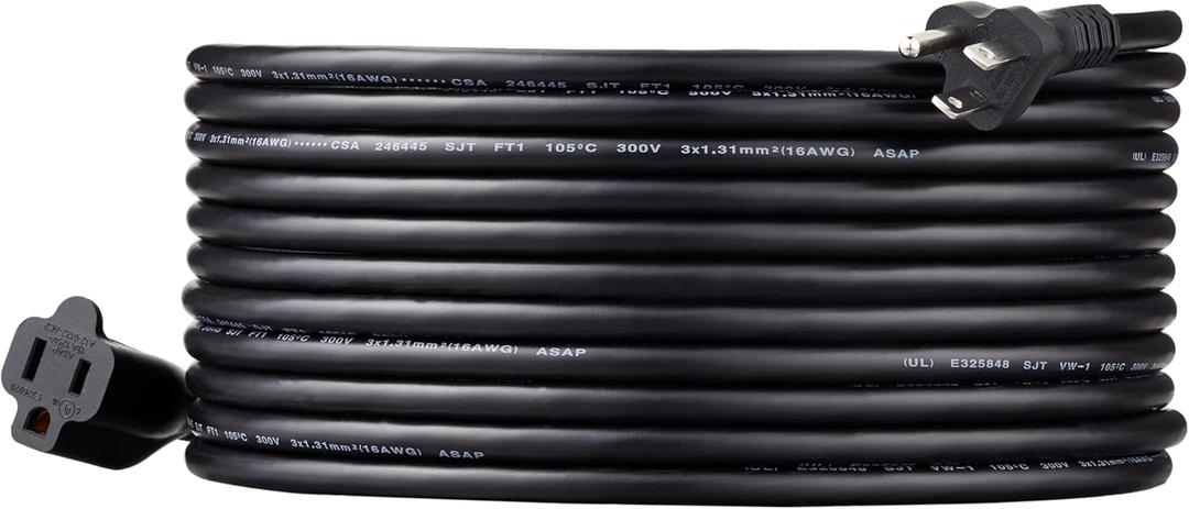 Amazon Basics Extension Cord, 25 Ft, 3 Prong Outlet Extender, Indoor Extension Cord, 13 Amps, 125V, Black