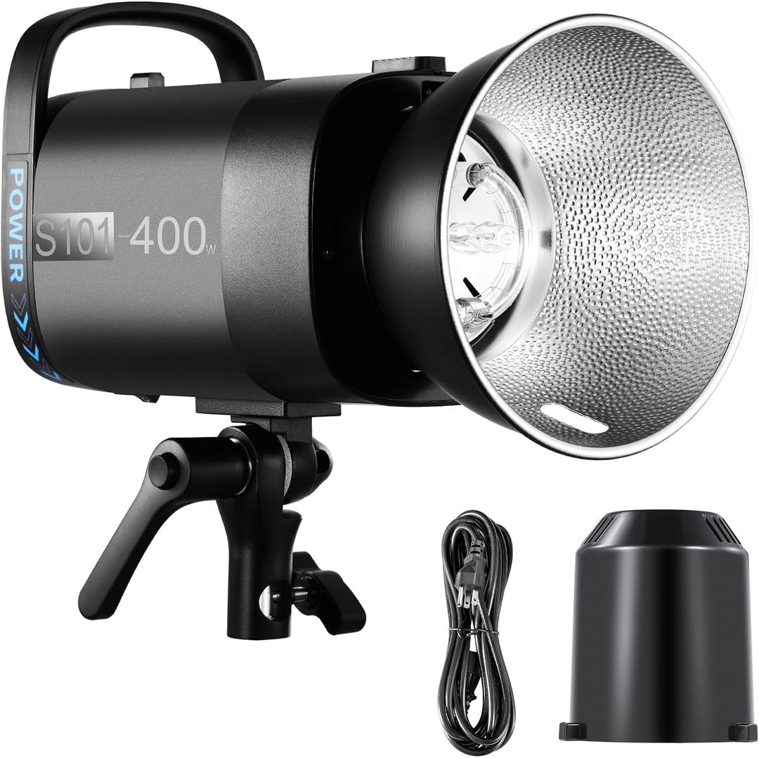 NEEWER S101-400W Strobe Flash Light with 9 Levels 150W Modeling Lamp, 400Ws GN65 5600K with Standard Bowens Mount Reflector, S1/S2 Mode Silent Fan for Studio Photography Portrait Product Shooting