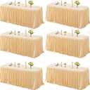 6 Pack Dark Champagne Tablecloths for Rectangle Tables 8ft, Wrinkle Resistant Champagne Table Cover Fitted Stretch Table Cloth with Pleated Ruffle Skirts for Party Banquet Dining Birthday Wedding, 96" x 30"