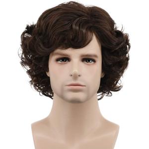 karlery Adult Men Brown Short Fluffy Curly Wig Halloween Cosplay Wig Anime Costume Party Wig