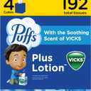 Puffs Plus Lotion with Vicks Facial Tissues, 4 Cubes, 48 Tissues per Box (192 Tissues) [Packaging May Vary]