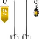 SEGNAYEN Shepherds Hooks for Garden Lights, 94cm Crook Hooks, Adjustable Outdoor Lantern Hook Pole Stand with Metal Stakes Hanging Small Plant Basket, Solar Black, 2 Pack