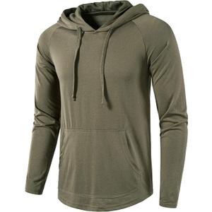 SIR7 Men's Gym Workout Active Long Sleeve Pullover Lightweight Hoodie Casual Hooded Sweatshirts (Large, Army Green)