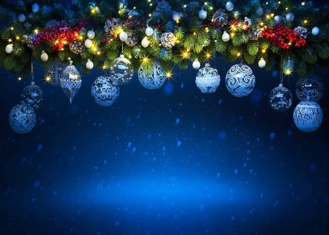 SJOLOON Blue Christmas Backdrops for Photography Ball Backdrop Xmas Backdrop Holiday Photo Background for Christmas Party Decoration Family Gathering Studio Props 11969 (7x5FT)