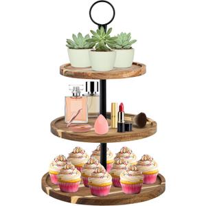 Perco 3 Tier Wooden Cupcake Stand, Acacia Wood Tiered Display Stand for 20 Cupcakes  Rustic Dessert Table Display Set, Tiered Serving Tray for Weddings, Birthdays, Baby Showers & Events
