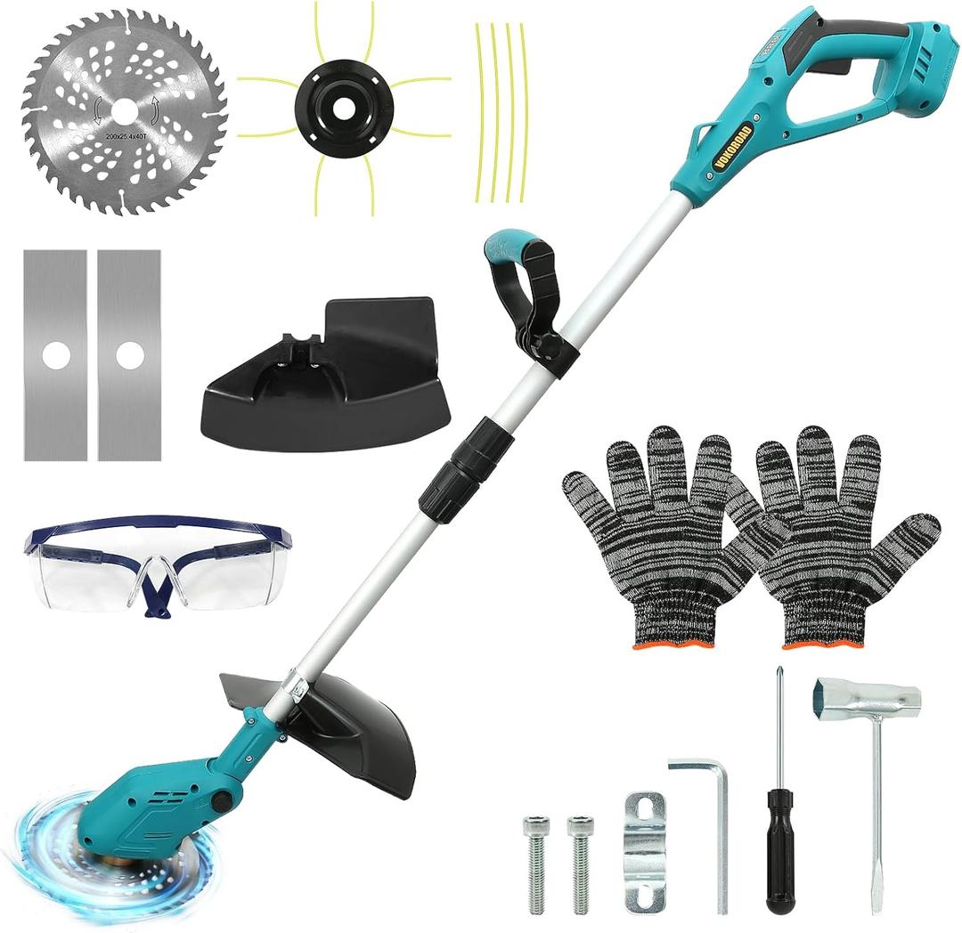 Cordless Weed Wacker for Makita 18V Battery, Electric String Trimmer/Edger Lawn Tool/Brush Cutter with Brushless Motor, Grass Trimmer Kit with Metal Blade & String Line for Garden Yard(Tool Only) (Blue)