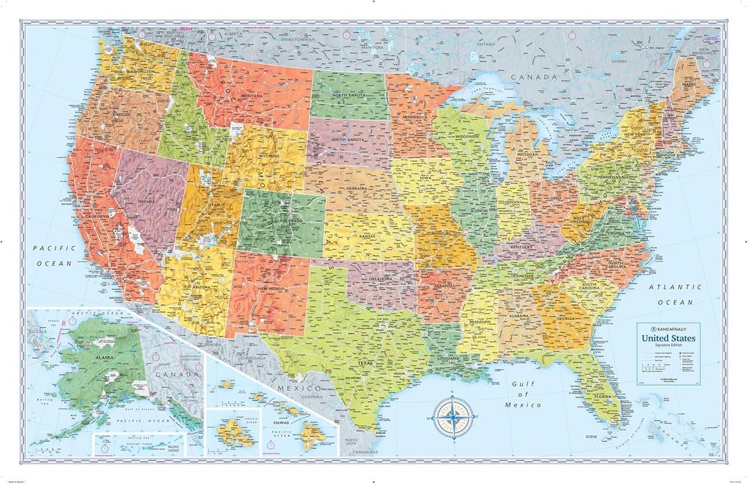 Rand McNally Signature US Lamintated Rolled Wall Map - 2Pack