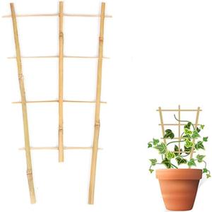 Natural Bamboo Plant Trellis, 2FT Garden Ladder Trellis, Plant Trellis for Climbing Plants, Vegetables, Pots, Outdoor & Indoor Use (3 Pack)