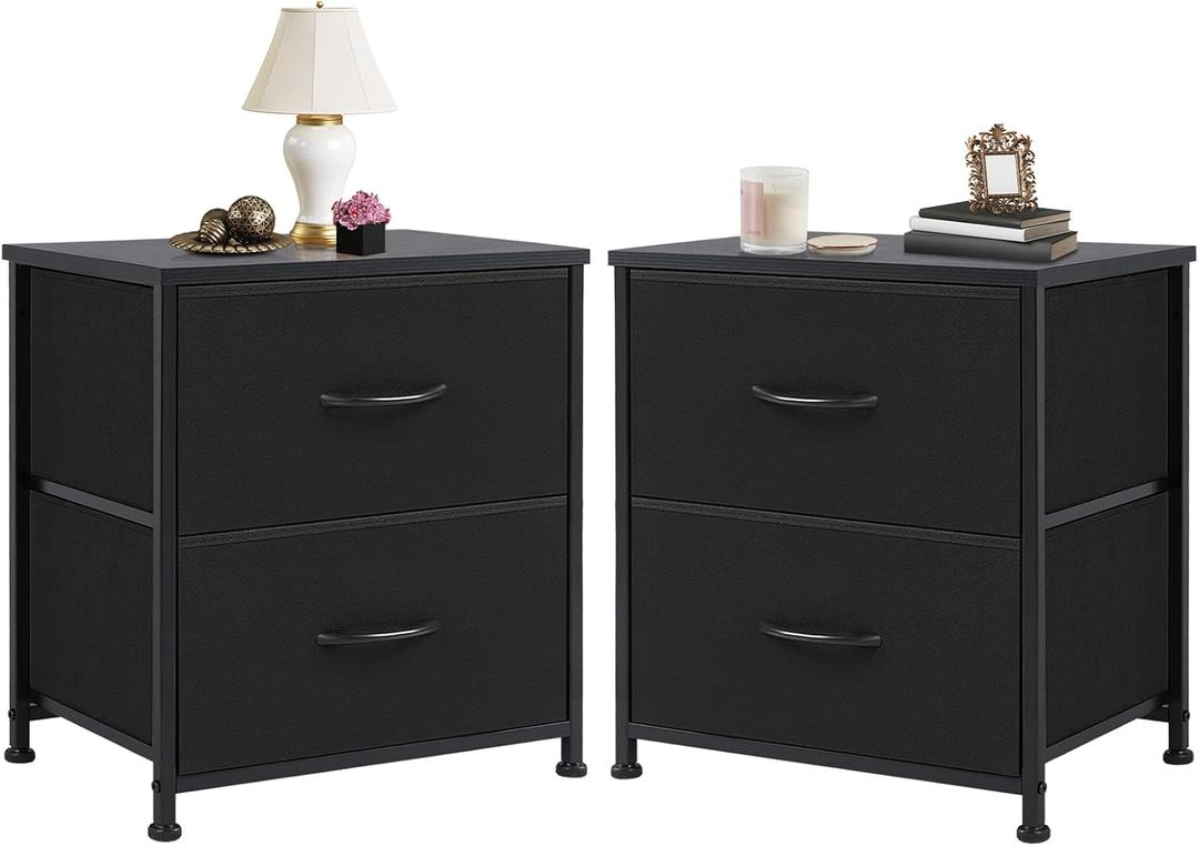 Night Stand Set 2, Mini Dresser Storage Drawers, 20" Height Small Bed Side Furniture End Table, Wooden Top Fabric Cabinet Kids Mini Dresser for Bedroom, Closet, Entryway, College Dorm, Black