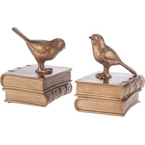 MyGift Gold Bird Bookends Decorative for Heavy Books, Brass Book Ends for Shelves, Vintage Resin Bookends, 1 Pair