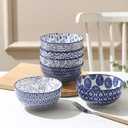 Selamica Ceramic Cereal Bowls Set of 6, 24 Oz Deep Soup Bowls for Kitchen, 5.9 Inch Porcelain Dessert Bowls for Salad, Pasta, Oatmeal, Ramen, Microwave Dishwasher Safe, Set of 6, Vintage Blue