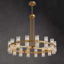 36" Gold Wagon Wheel Crystal Chandelier for Dining Room Over Table, Modern Round K9 Crystal Ceiling Chandelier Pendant Light Ideal for Living Room Entryway Foyer