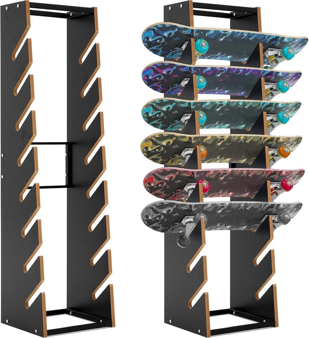 Vercraft Wooden Skateboard Rack Floor Skateboard Stand Holder 8-Layer Skateboard Holder Skateboard Display Organizer for Storage Decks Longboards Garage Standard Skateboards Mini Cruiser Skateboards