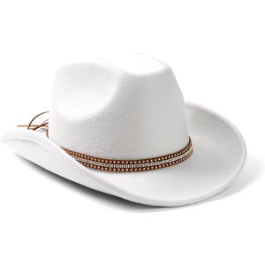 Lisianthus Men & Women's Felt Wide Brim Western Cowboy Outdoor Fedora Hats with Belt (Medium)
