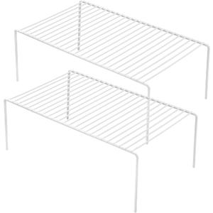 Redrubbit Large (15.7 x 9. 4 Inch) Cabinet Storage Shelf Rack, Rustproof Kitchen Counter and Cabinet Shelf, Storage Rack Organizer for Kitchen, Fridge, Cabinet, Bathroom, Set of 2 (White)