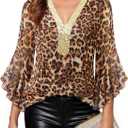 Timeson Women's Ruffle 3/4 Sleeve Sparkly Tops Sequin V Neck Blouses Dressy Fall Shirts, XXL