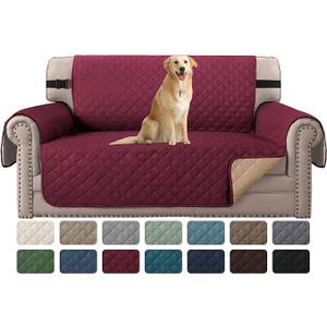 H.VERSAILTEX Reversible Loveseat Couch Cover for 2 Cushion Couch Loveseat Slipcover Loveseat Cover for Dogs Water Resistant Furniture Protector with Elastic Strap(Loveseat, Red/Tan)