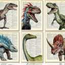 6Pcs Dinosaur Canvas Wall Art Retro Tyrannosaurus Stegosaurus Triceratops Parasaurolophus Wall Decor Pictures Canvas Posters Prints For Children Room Baby Boy Nursery Boys room Bedroom Unframed (10L" x 8W")