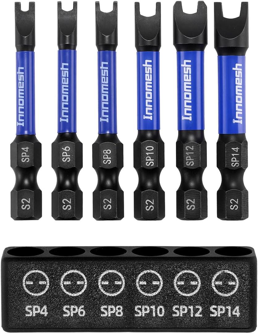 Magnetic Spanner Bit Set, 2" 6-Piece Security Bits SP4 SP6 SP8 SP10 SP12 SP14,S2 Steel Security Bit Set,Magnetic Spanner Screwdriver Bits for Impact Drivers,Electronics & Maintenance