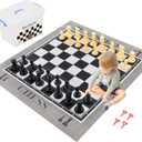 Giant Outdoor Chess Set Oversized Plastic Chess Pieces with Bases Lightweight 71" Chess Mat Floor Games for Kids and Adults - 9.8 Inches Tall King & Storage Bins with Lids