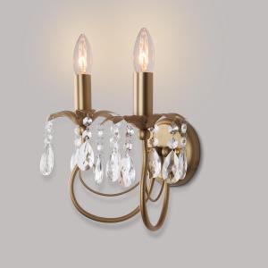 2-Light Vintage Crystal Wall Sconce, Antique Wall Lights with Gold Finish for Bedroom Bedside Living Room, Victorian Candle-Style