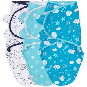 The Peanutshell Baby Swaddle Set for Boys or Girls - Unisex 3 Pack- Cloud & Stars (Medium/Large | 3-6 Months)