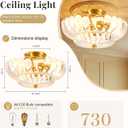 Semi Flush Mount Ceiling Light Fixture 14" Vinatge Gold Ceiling Lights Mid Century Modern Clear Glass Close to Ceiling Lighting Fixtures for Bedroom Hallway Kitchen Laundry Room Bathroom