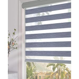 Persilux Zebra Blinds Dual Layer Roller Sheer Shades (58" W X 64" H, Dark Grey) Light Filtering Privacy Light Control for Day and Night Blackout Window Shades for Home and Office Easy to Install