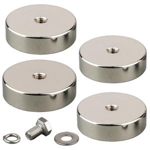 MUTUACTOR 4PCS Strong Neodymium Pot Magnet,92lbs Heavy Duty Magnets with 1/4 Female Thread,Powerful Rare Earth Magnets Removable Mounting Base for LED Lighting Solar Panels Tools Brackets