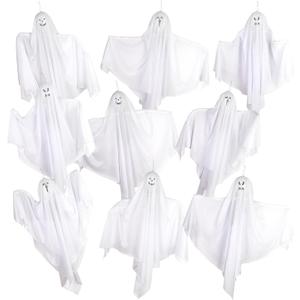 9 Pack Halloween Hanging Ghosts, 27.6 Inch Flying Ghost for Halloween Outdoor Decorations Front Yard Porch Patio Lawn Garden Trees Party Dcor and Holiday Decorations