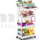 Goovilla 4 Tier Rolling Utility Cart Organizer with Removable Drawer, Stable and Sturdy Pink Rolling Storage Carts with 2 Lockable Wheels for Bathroom, Kitchen, Snack, Craft, Makeup, Baby Essentials