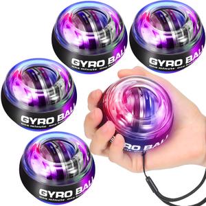 4 Pcs Wrist Trainer Ball Auto Start Hand Gyro Ball Wrist Strengthener Self Starting Forearm Exerciser with Bag and Strap for Strengthening Arms Fingers Wrist Training (Black)
