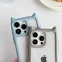 FLIRACON Cute Cat Ears Clear Phone Case Compatible with iPhone Case (Blue,for iPhone 12)