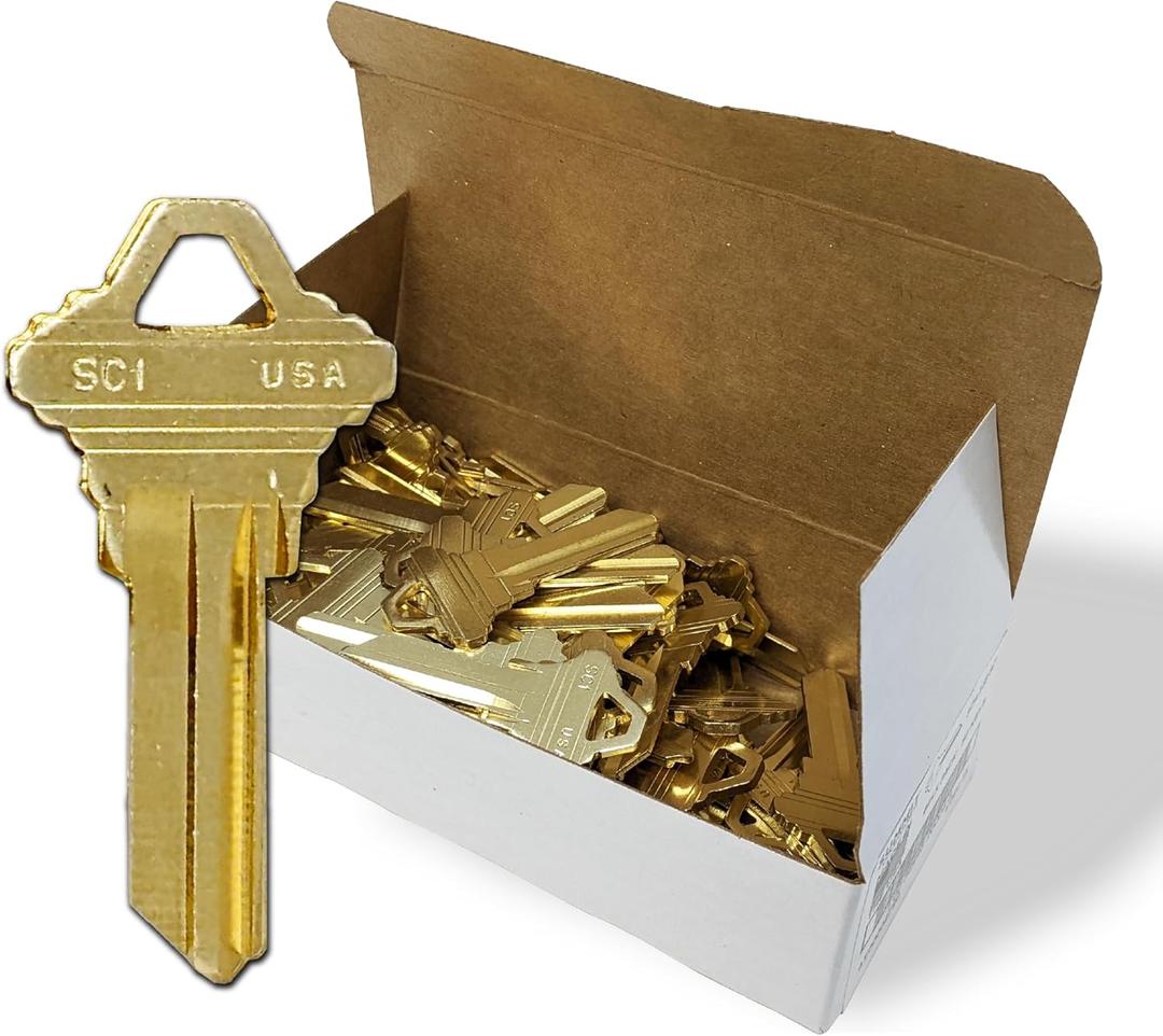Schlage SC1 Key Blanks in Premium Brass | Uncut Keys for Home and Professional Use | 50 Blank Keys Compatible with 5-Pin Locks