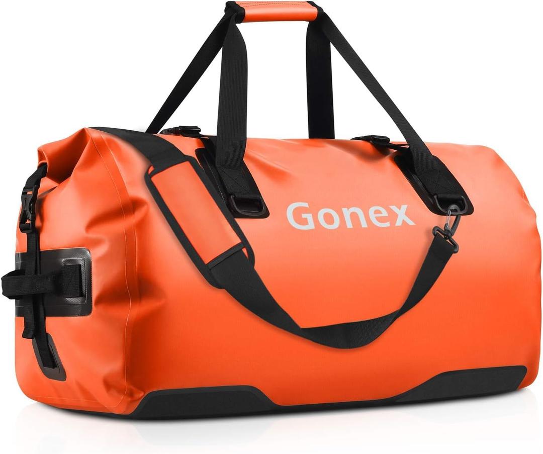 Gonex 80L Extra Large Waterproof Duffle Travel Dry Duffel Bag Heavy Duty Bag with Durable Straps & Handles for Kayaking Paddleboarding Boating Rafting Fishing (Orange)