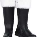 SOMOYA Christmas Santa Claus Boots for Men Women Santa Boots Men Christmas Shoes Adult Black for Cosplay Shoes with White Plush Cuffs (10-11)