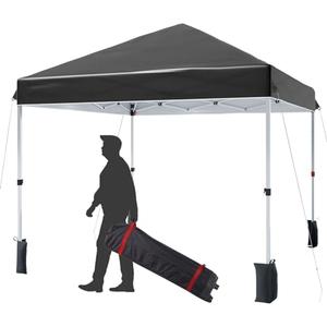 10 * 10FT Pop Up Canopy Tent for One Person Setup,Instant Portable Commercial Canopy Tent,Outdoor Easy Up Tent w/1-Button Push,Wheeled Bag,4 Sandbags,Bonus 8 Stakes and 4 Ropes- Black