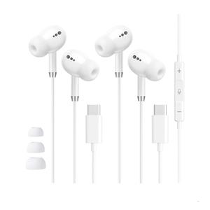 USB C Headphones for iPhone 17 16 15, Wired Earbuds with Mic & Remote Control, Nosie Cancelling for Apple Headphones with 3 Size Tips, Type C Earphones for Android, Galaxy S25 S24, Pixel 9, 2 Pack
