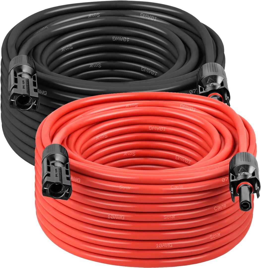 MOOKEERF Solar Panel Extension Cable - 10AWG 50FT Solar Wire with Waterproof Male & Female Connectors for RV, Home, Boat, Car (Red + Black)