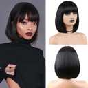 Black Bob Wig with Bangs Short Bob Wigs for Women Straight Bob Wig 12 Inch Synthetic Colorful Wigs Cosplay Party Daily Wig